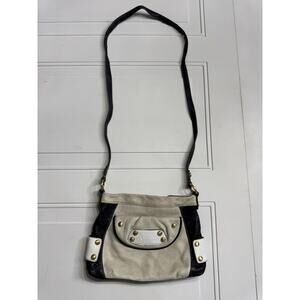 B Makowsky Handbag Med Crossbody Cream Black Leather Two Tone Colorblock Studded